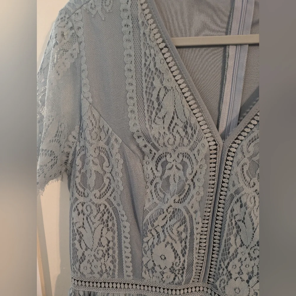 Lace Maxi Dress in Grey Blue - Picture 3 of 6